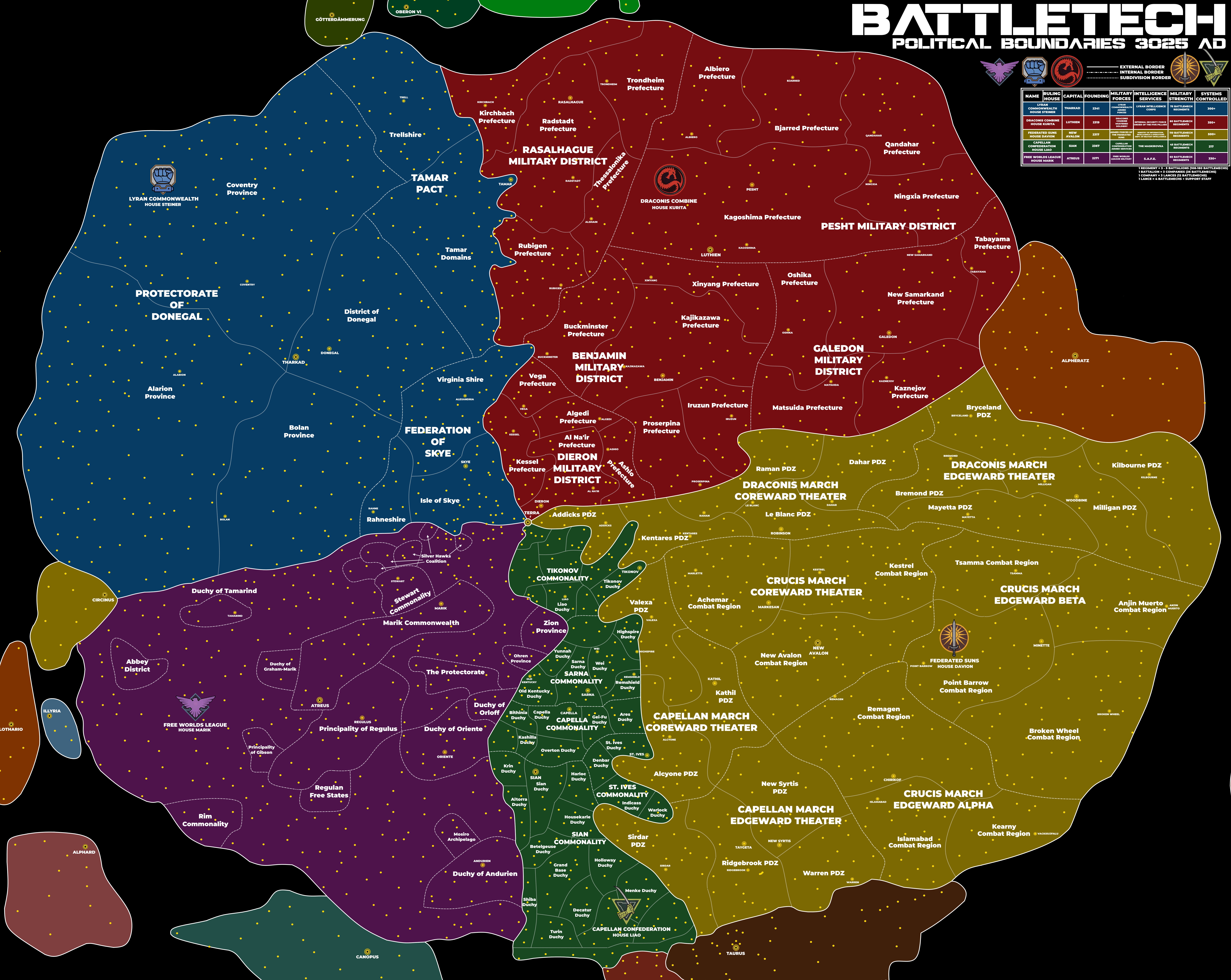 Politische Karte der Inneren Sphäre um 3025